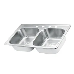 Fregador doble de 33 x 19 x 7 inoxidable satinado de 4 huecos