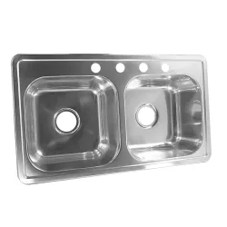 Fregador doble 33 x 19 x 8 de 4 huecos acero inoxidable