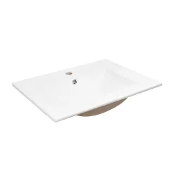 Lavamanos blanco empotrable rectangular.