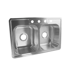 Fregador doble  33 x 22 x 8 de 4 huecos acero inoxidable