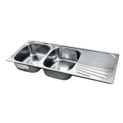 Fregador doble  46.5 x 19 x 7.5 con drenaje derecho y escurridor