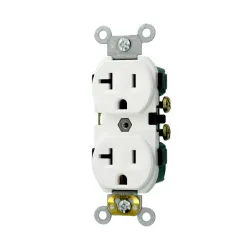 Tomacorriente doble 20 amperios 125 voltios  2 polos 5-20 r grado comercial acabado blanco