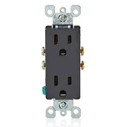 Toma corriente doble polarizado 15a 125v nema 5-15r 5325-e negro decora leviton