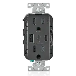 Tomacorriente doble 15a 125v con cargador tipo a/c y usb tipo a y c t5638-e leviton