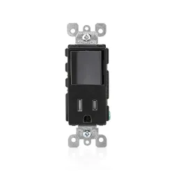 Interruptor/Switch con tomacorriente 120 voltios 15 amperios negro leviton