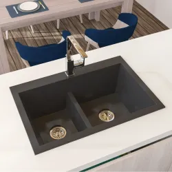 Fregador doble color negro brillante tamaño 33 x 22 pulgadas modelo koa marmol sintetico firplak