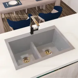 Fregador doble color gris brillante tamaño 33 x 22 pulgadas modelo koa marmol sintetico firplak