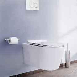 Inodoro suspendido con base de pared blanco y pulsador doble minoa