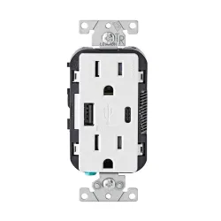 Tomacorriente doble 15a 125v con cargador tipo a/c y usb leviton
