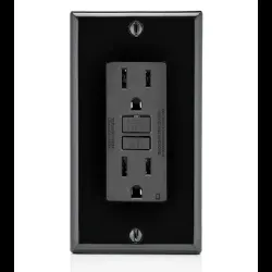 Tomacorriente doble falla a tierra gfci 15 amperios 125 voltios con tapa negro gfnt1-e leviton
